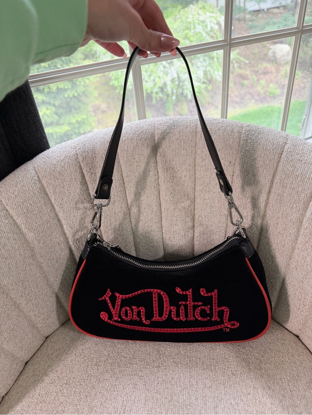 Von Dutch Black Shoulder Bag with Red Logo and Trim